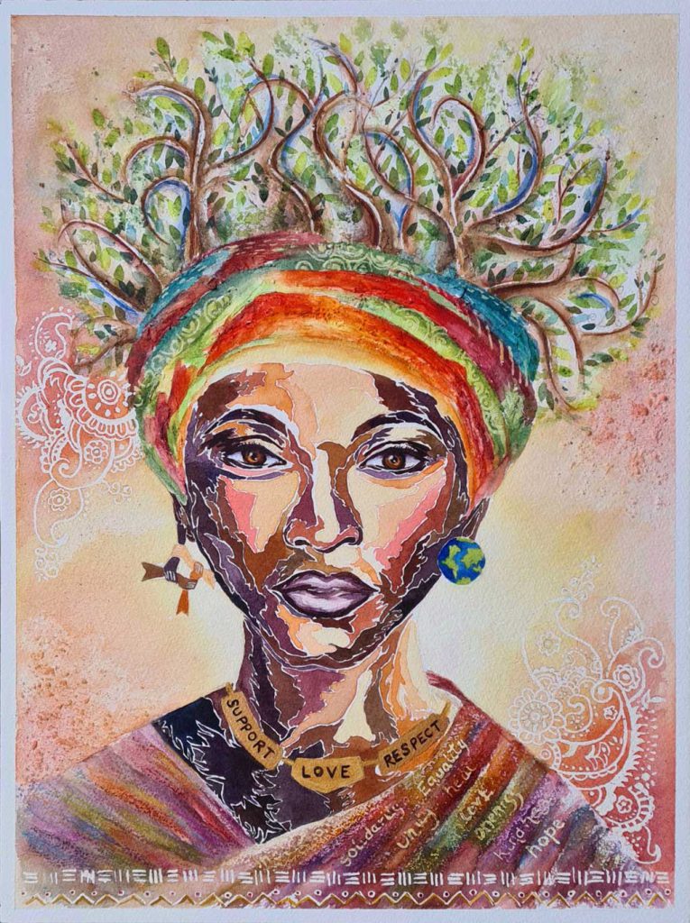 Drawing of lady Embrace the Diversity