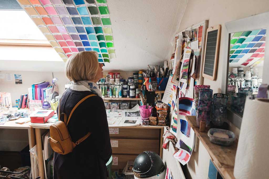 Photo of Worcester artist Cherrie Mansfield’s open studio