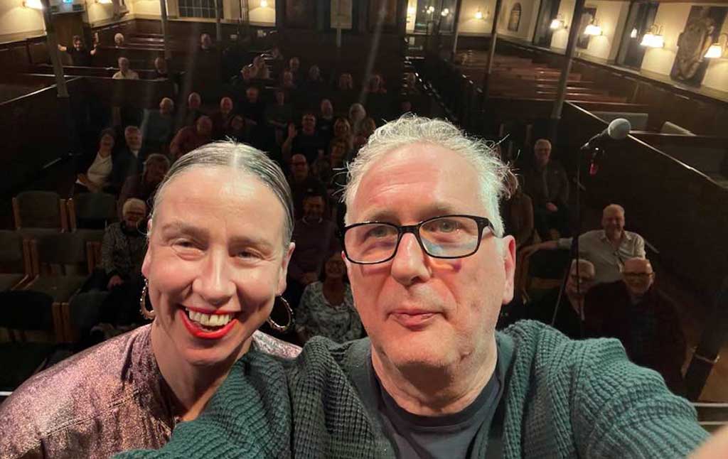 Selfie photo of Henry Normal & Jan Brierton