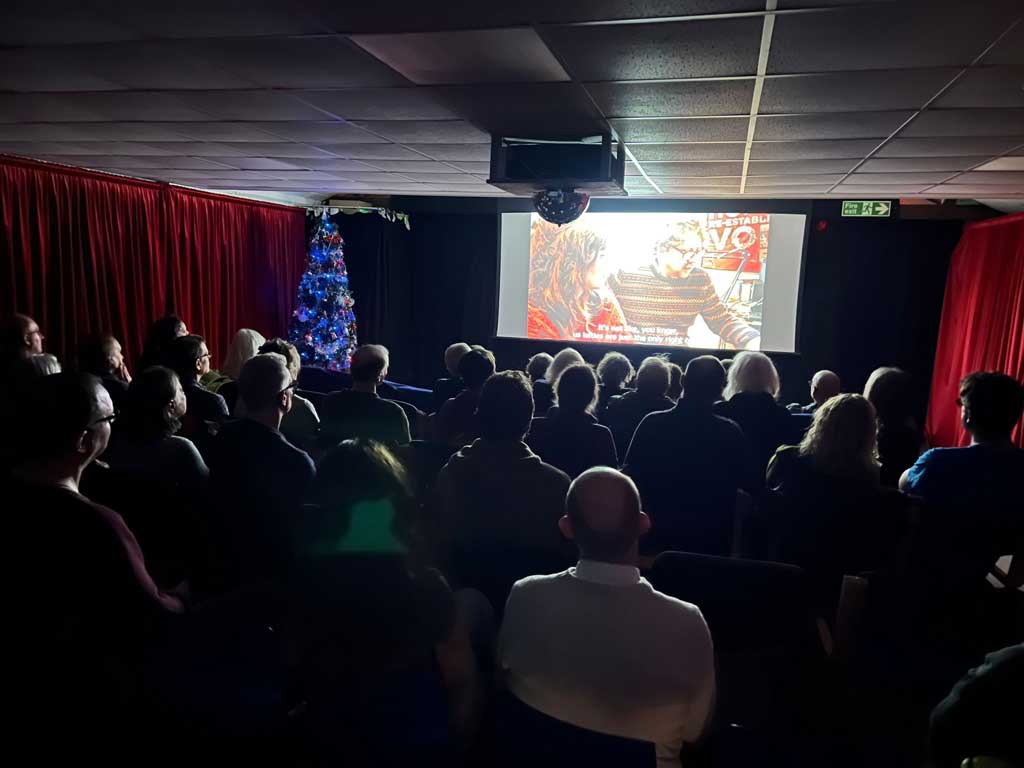 Photo of the screen and audience at Diglis Basin Film Club